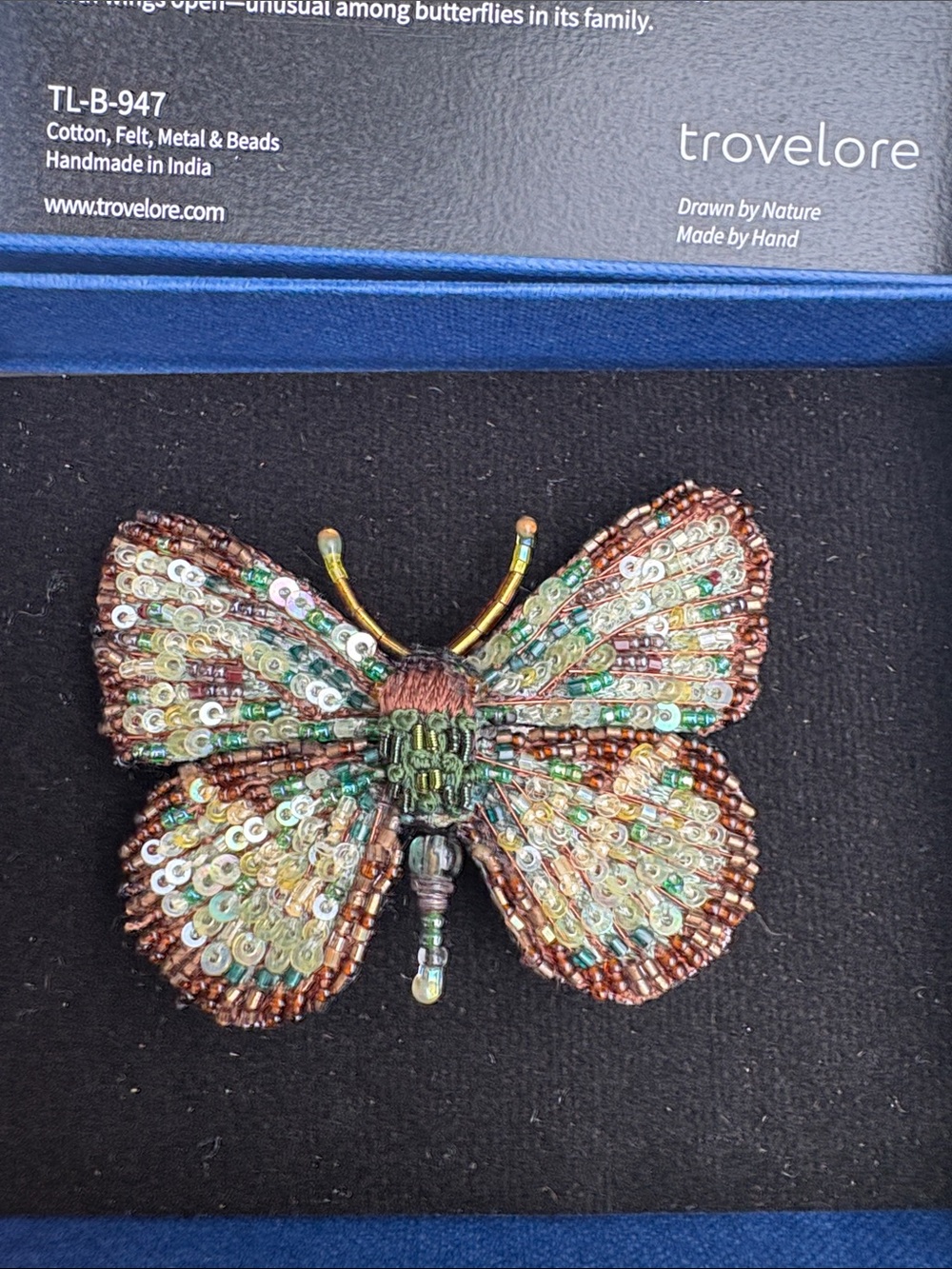 Trovelore Green & Brown Beaded Butterfly Brooch